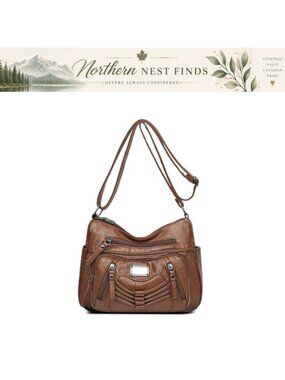 WITERY Soft PU Leather Multi-Pocket Crossbody Shoulder Bag Medium Size